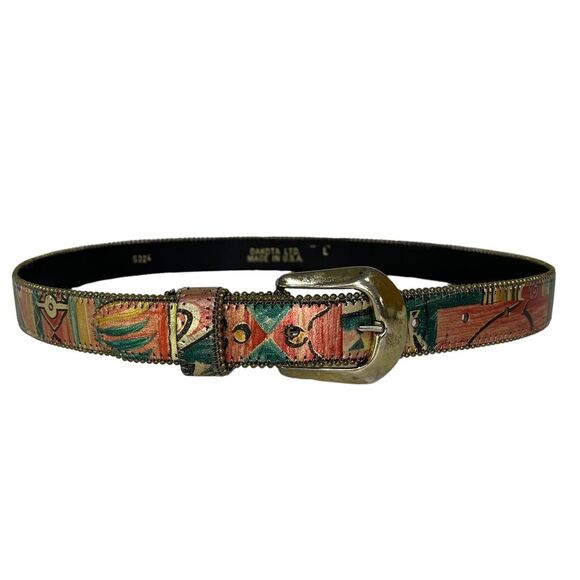 VTG Dakota Colorful Belt Artsy Abstract Metallic Boho Bohemian Statement Chic L - Picture 1 of 14
